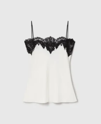 Top sans manches en satin et dentelle