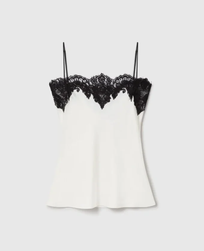 Top sans manches en satin et dentelle Top sans manches en satin et dentelle