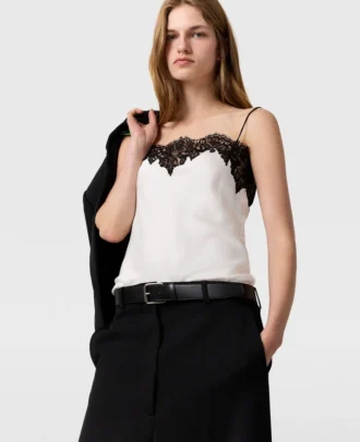 Top sans manches en satin et dentelle