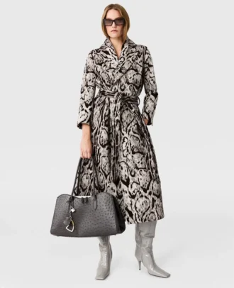 Trench-coat à ceinture en jacquard imprimé léopard nuage
