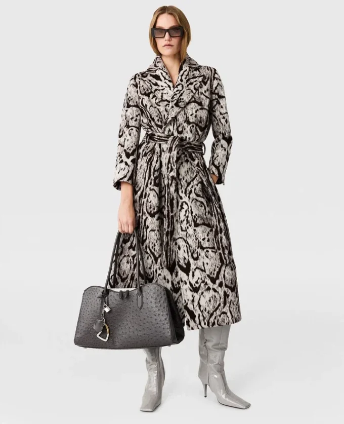 Trench-coat à ceinture en jacquard imprimé léopard nuage Trench-coat à ceinture en jacquard imprimé léopard nuage