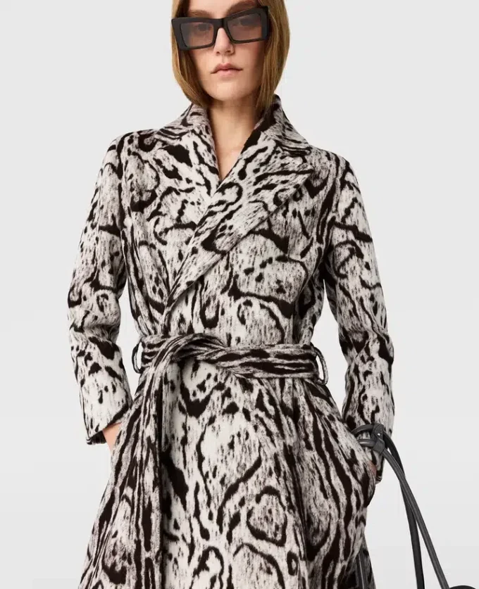 Trench-coat à ceinture en jacquard imprimé léopard nuage Trench-coat à ceinture en jacquard imprimé léopard nuage