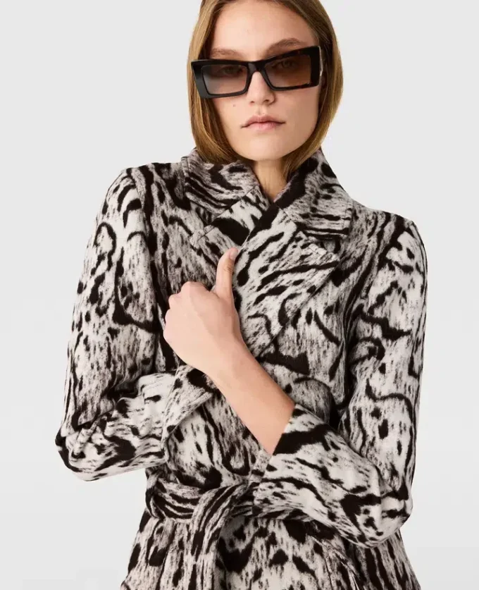 Trench-coat à ceinture en jacquard imprimé léopard nuage Trench-coat à ceinture en jacquard imprimé léopard nuage