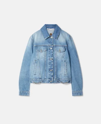 Veste en denim délavé clair à chaîne Falabella