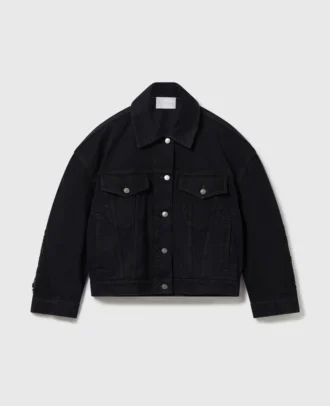 Veste en denim à empiècements en dentelle