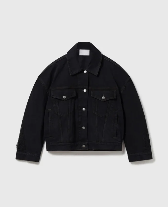 Veste en denim à empiècements en dentelle Veste en denim à empiècements en dentelle