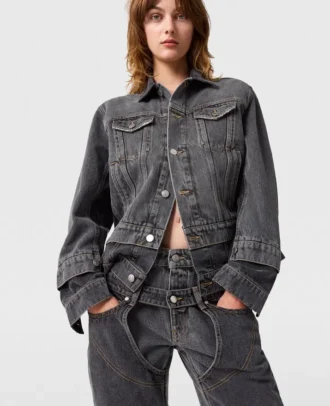 Veste en denim à empiècements ton sur ton