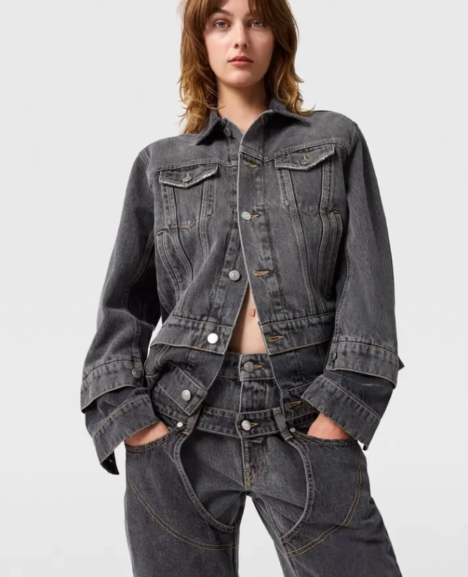 Veste en denim à empiècements ton sur ton Veste en denim à empiècements ton sur ton