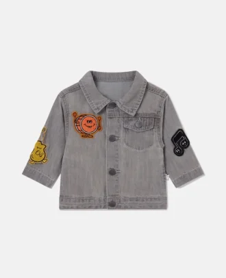 Veste en jean brodée avec motif musical