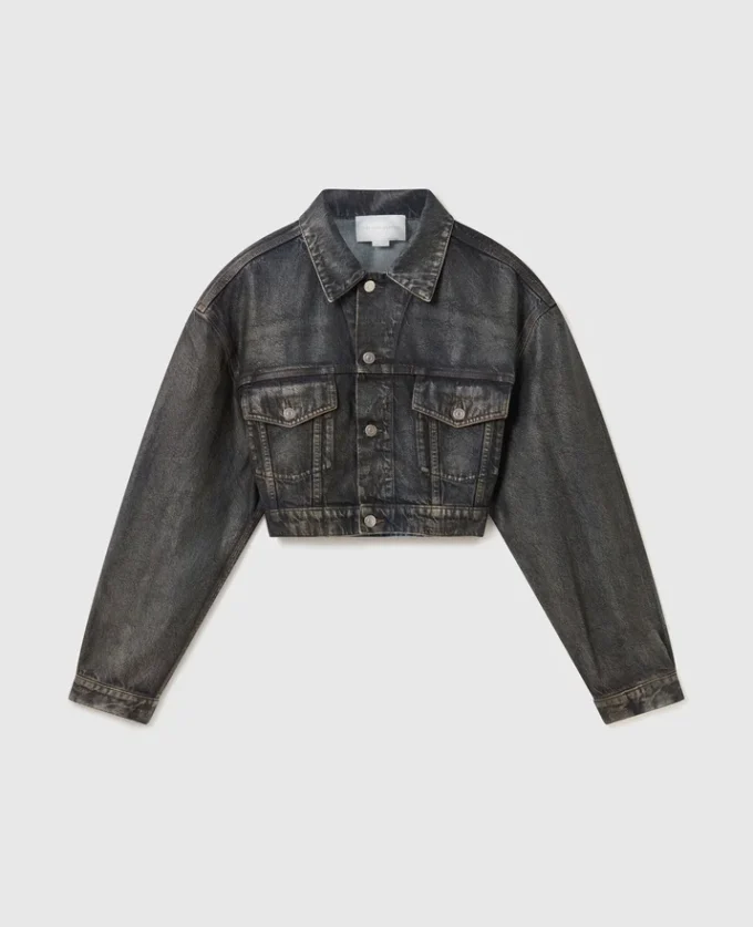 Veste en jean courte à empiècements vieillis Veste en jean courte à empiècements vieillis