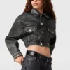 Veste en jean courte à empiècements vieillis Veste en jean courte à empiècements vieillis