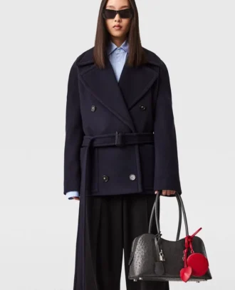 Veste peacoat courte à ceinture