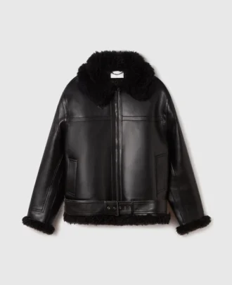 Veste vegan en peau lainée avec ceinture