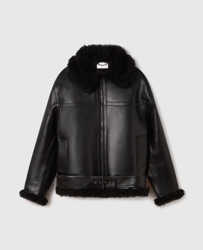 Veste vegan en peau lainée avec ceinture Veste vegan en peau lainée avec ceinture
